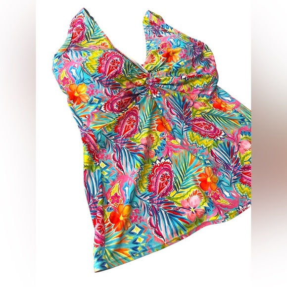 Sunsets Colorful Floral Underwire Bra Tankini Top 36DD - Picture 2 of 7